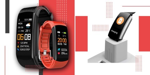 Smartband GIEWONT Fit&GO Duo GW200-1 - Black + Pasek Alert Red