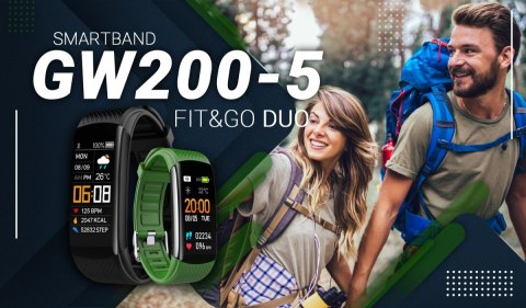 Smartband GIEWONT Fit&GO Duo GW200-5 - Black + Pasek Go Green