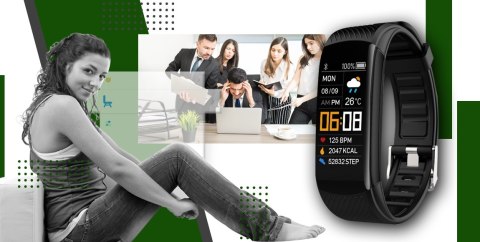 Smartband GIEWONT Fit&GO Duo GW200-5 - Black + Pasek Go Green