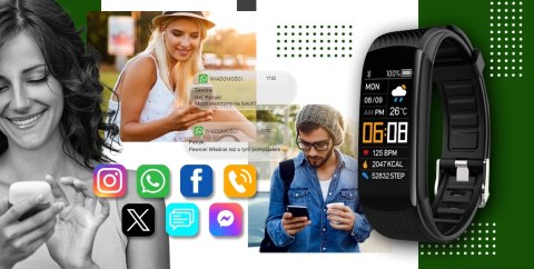 Smartband GIEWONT Fit&GO Duo GW200-5 - Black + Pasek Go Green