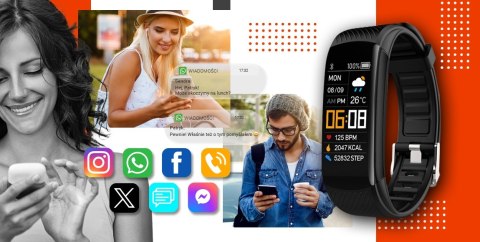 Smartband GIEWONT Fit&GO Duo GW200-9 - Black + Pasek Orange Power