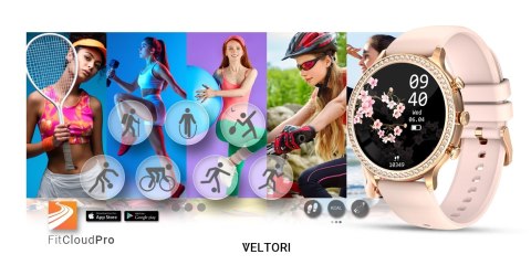Smartwatch Damski VELTORI VT310-1 Złota Bransoleta + Różowy Pasek Silikonowy