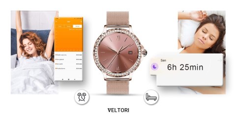 Smartwatch Damski VELTORI VT320-1 Złota Bransoleta + Różowy Pasek Silikonowy