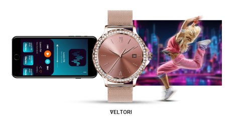 Smartwatch Damski VELTORI VT320-1 Złota Bransoleta + Różowy Pasek Silikonowy