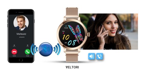 Smartwatch Damski VELTORI VT340-1 Złota Bransoleta + Różowy Pasek Silikonowy