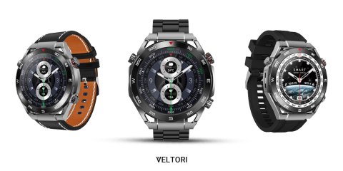 Smartwatch VELTORI VT100-1 + Czarny Pasek Silikonowy + Czarny Eko Skóra