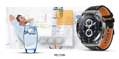 Smartwatch VELTORI VT100-1 + Czarny Pasek Silikonowy + Czarny Eko Skóra