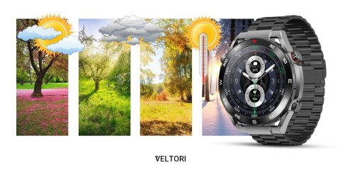 Smartwatch VELTORI VT100-1 + Czarny Pasek Silikonowy + Czarny Eko Skóra