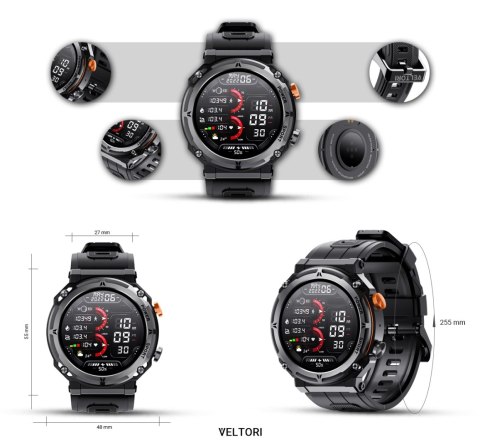 Smartwatch VELTORI VT130-1 Czarny Pasek Silikonowy