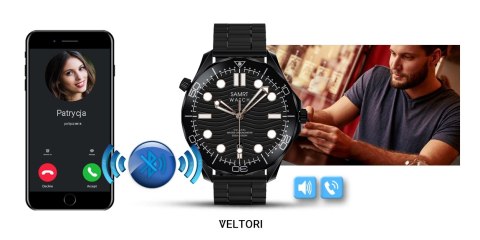 Smartwatch VELTORI VT150-1 Czarny Pasek Silikonowy + Czarna Bransoleta
