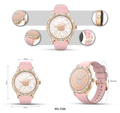 Smartwatch Damski VELTORI VT360-1 Różowy Pasek Silikonowy