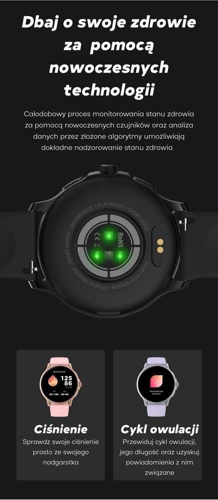 Smartwatch Damski GRAVITY GT12-6 Fioletowy Pasek Silikonowy + Srebrna Bransoleta