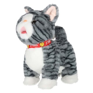 Kotek interaktywny na smyczy miauczy chodzi rusza ogonem szary