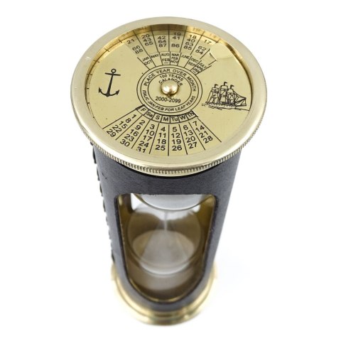 Klepsydra 5 min z zegarem światowym i kalendarzem wieczystym w etui skórzanym - STPL133/6