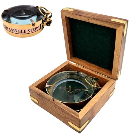 Kompas Mosiężny Map Reader w Pudełku Drewnianym Retro - NC1087