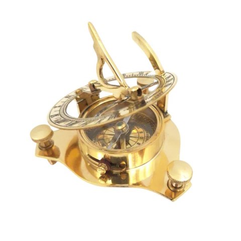 Mosiężny kompas i zegar słoneczny w skórzanym etui - SUN023F