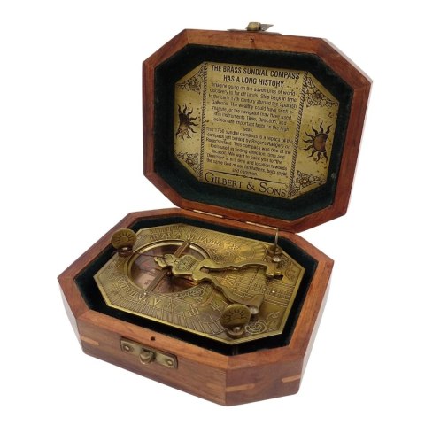 Zegar Słoneczny z Kompasem w Pudełku Drewnianym - Retro Prezent dla Podróżnika - SUN-0106