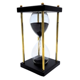 Klepsydra Mosiężno-Drewniana 5 minut - Czarny Piasek - Elegancka Dekoracja Retro - STRS
