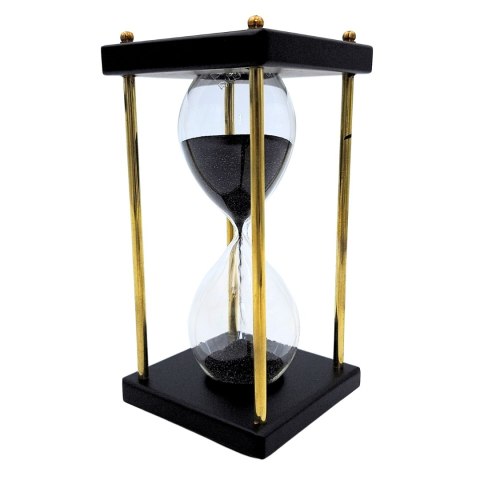 Klepsydra Mosiężno-Drewniana 5 minut - Czarny Piasek - Elegancka Dekoracja Retro - STRS