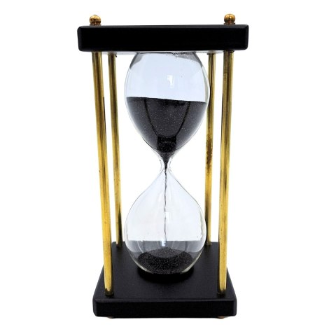 Klepsydra Mosiężno-Drewniana 5 minut - Czarny Piasek - Elegancka Dekoracja Retro - STRS
