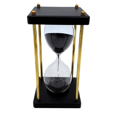 Klepsydra Mosiężno-Drewniana 5 minut - Czarny Piasek - Elegancka Dekoracja Retro - STRS