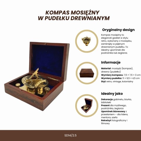 Kompas Mosiężny w Pudełku Drewnianym - Dollond Retro - SD14/2.5