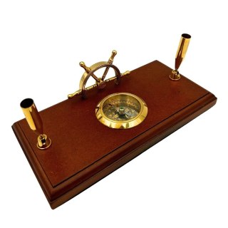 Marynistyczny Zestaw Biurkowy - Koło Sterowe, Kompas, Uchwyty na Długopisy - TT019