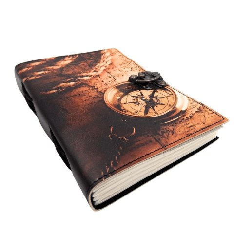 Notes Skórzany Kompas Retro Vintage 200 stron - Prezent dla Podróżnika - AH10A