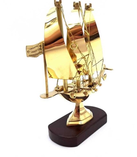 Okręt mosiężny na podstawie drewnianej 20 cm - N-4450A