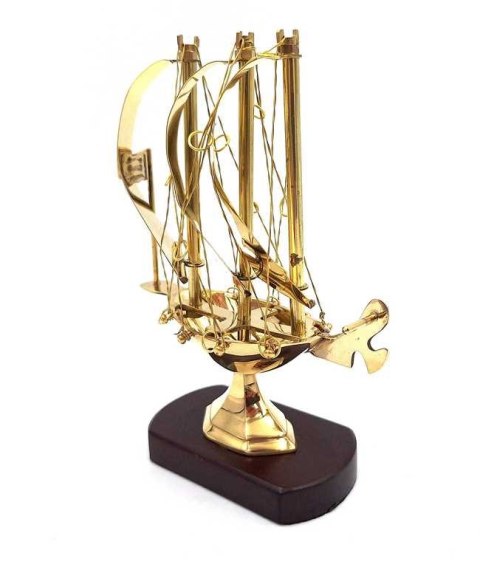 Okręt mosiężny na podstawie drewnianej 20 cm - N-4450A