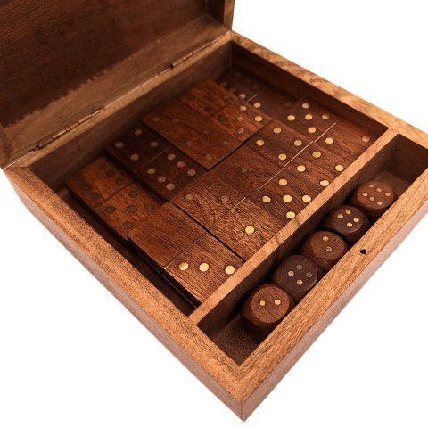 Zestaw Gier - Domino i Kości do Gry w Drewnianym Pudełku - DO-002