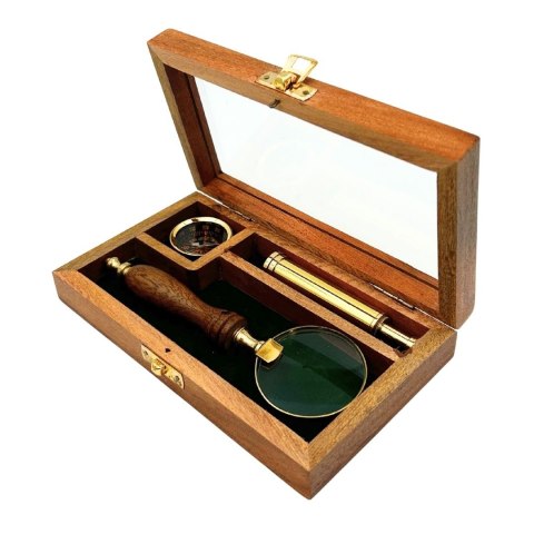 Zestaw Podróżnika - Luneta + Kompas + Lupa w Drewnianym Pudełku - NC2677AZ