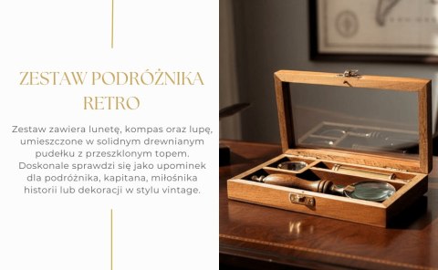 Zestaw Podróżnika - Luneta + Kompas + Lupa w Drewnianym Pudełku - NC2677AZ