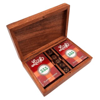 Zestaw do Gry - Dwie Talie Kart i Kości do Gry w Drewnianym Pudełku - Elegancki Prezent dla Gracza - DNU-008