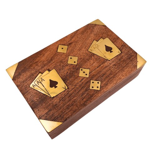 Zestaw do Gry - Dwie Talie Kart i Kości do Gry w Drewnianym Pudełku - Elegancki Prezent dla Gracza - DNU-008