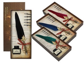 Zestaw piśmienniczy - Pióro z wymiennymi stalówkami i atramentem (mix 4 kolorów)