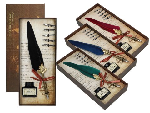 Zestaw piśmienniczy - Pióro z wymiennymi stalówkami i atramentem (mix 4 kolorów)