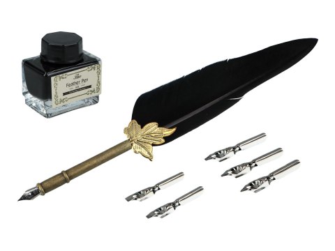 Zestaw piśmienniczy - Pióro z wymiennymi stalówkami i atramentem (mix 4 kolorów)