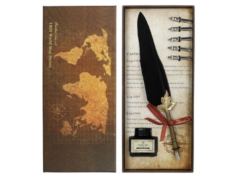 Zestaw piśmienniczy - Pióro z wymiennymi stalówkami i atramentem (mix 4 kolorów)