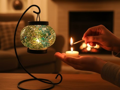 Świecznik/lampion - klosz pojedynczy, wielokolorowy