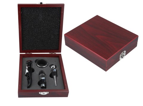 Kpl. do otwierania wina w drewnianym pudełku (4 elementy)