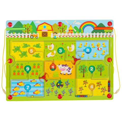 Gra labirynt magnetyczna planszowa drewniana do podróży farma 2 graczy