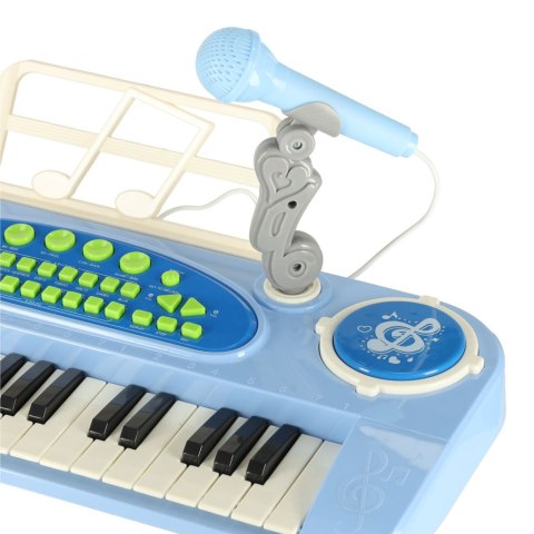 Keyboard dla dzieci pianinko interaktywne organki 37 klawiszy mikrofon statyw niebieskie