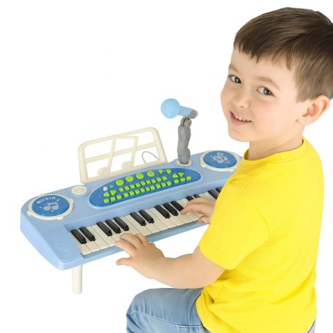 Keyboard dla dzieci pianinko interaktywne organki 37 klawiszy mikrofon statyw niebieskie