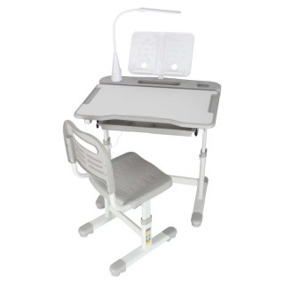 Biurko dziecięce szkolne regulowane krzesło lampka LED USB szare
